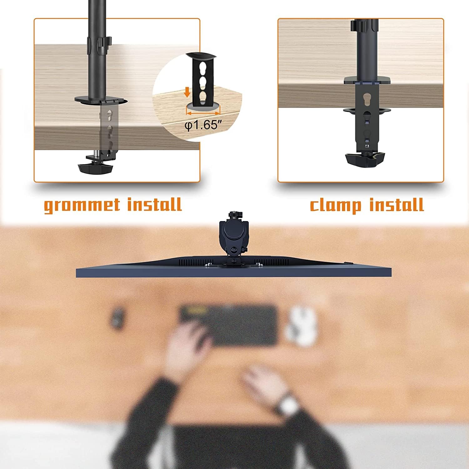 Bracwiser Single Fully Adjustable Monitor Arm Stand Mount Fits One Screen 13-32 inch 22lbs for Monitor Computer Screen 13 15 17 19 20 22 23 24 26 27 30 32 inch VESA 75 100 (MD7401)