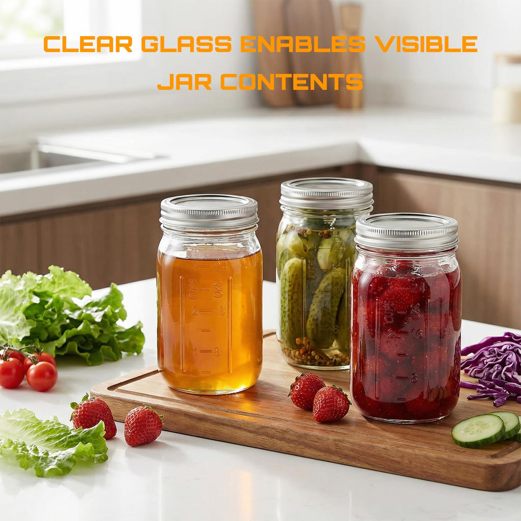 Wide Mouth Mason Jars 32 oz with Lids 6 Pack,Clear Glass Jars for food Storage, Canning, Pickling, Dry Goods,Snacks, Candies