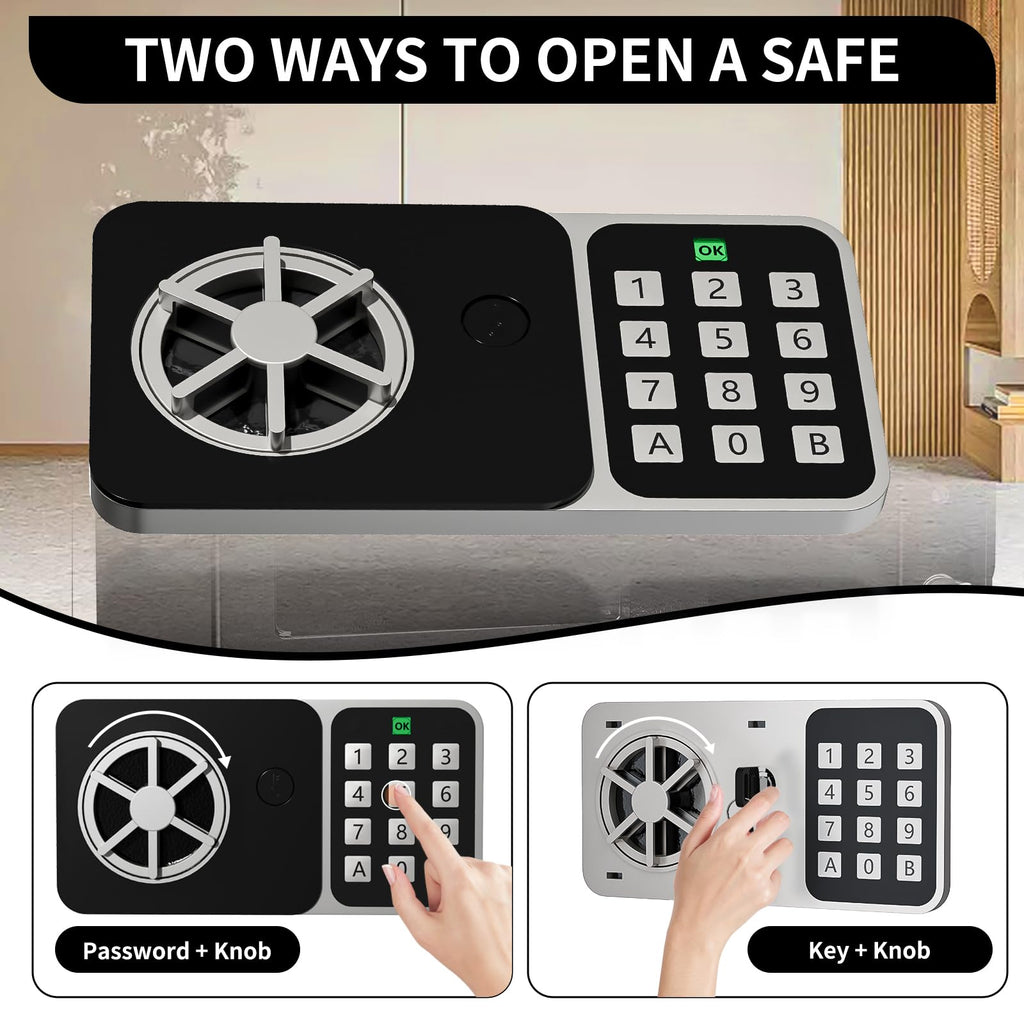 KABISAFE Safe Box 0.3 Cubic Feet, Small Safe with Digital Keypad and Key, Anti Theft Safe for Jewelry Watch Cash, Personal Money Safe for Home (Black)