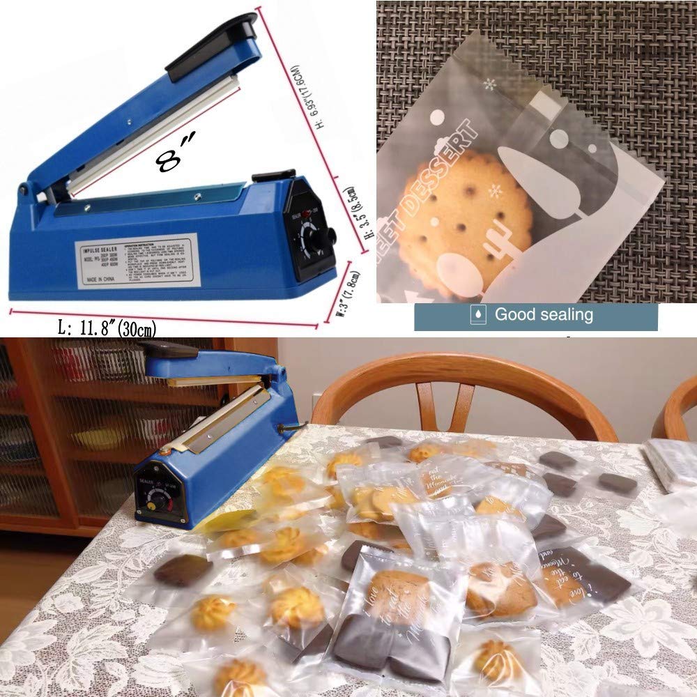 Impulse Heat Sealer Manual 8 Inch Sealing Machine for Plastic Bags PE PP With Extra Replace Element Grip