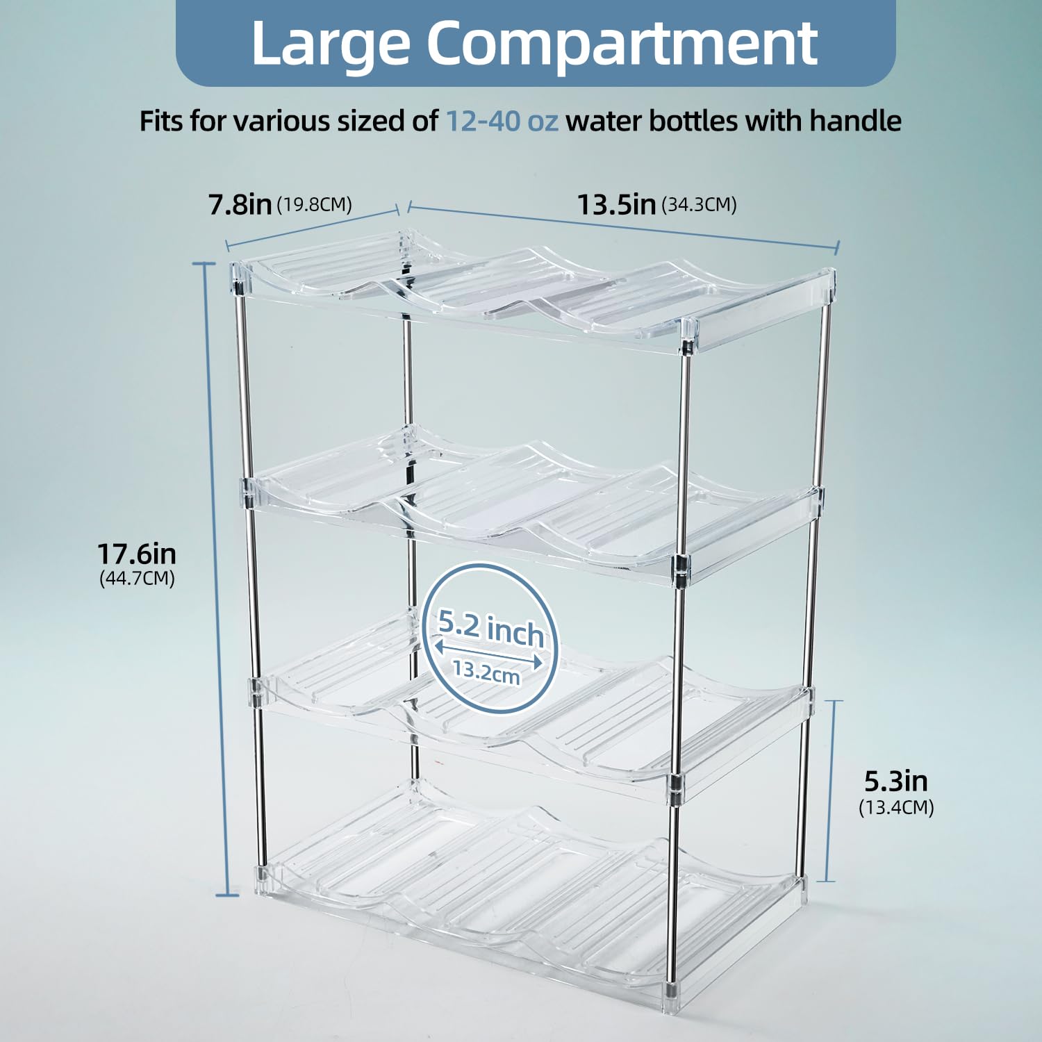 4-Tier Stackable Water Bottle Organizer for Stanley Cup 40oz, Tumbler Organizer, Space-Saving Storage Holder Rack for Large Cups, Ideal for Home and Kitchen Cabinet, Countertop, Pantry, Wine Rack
