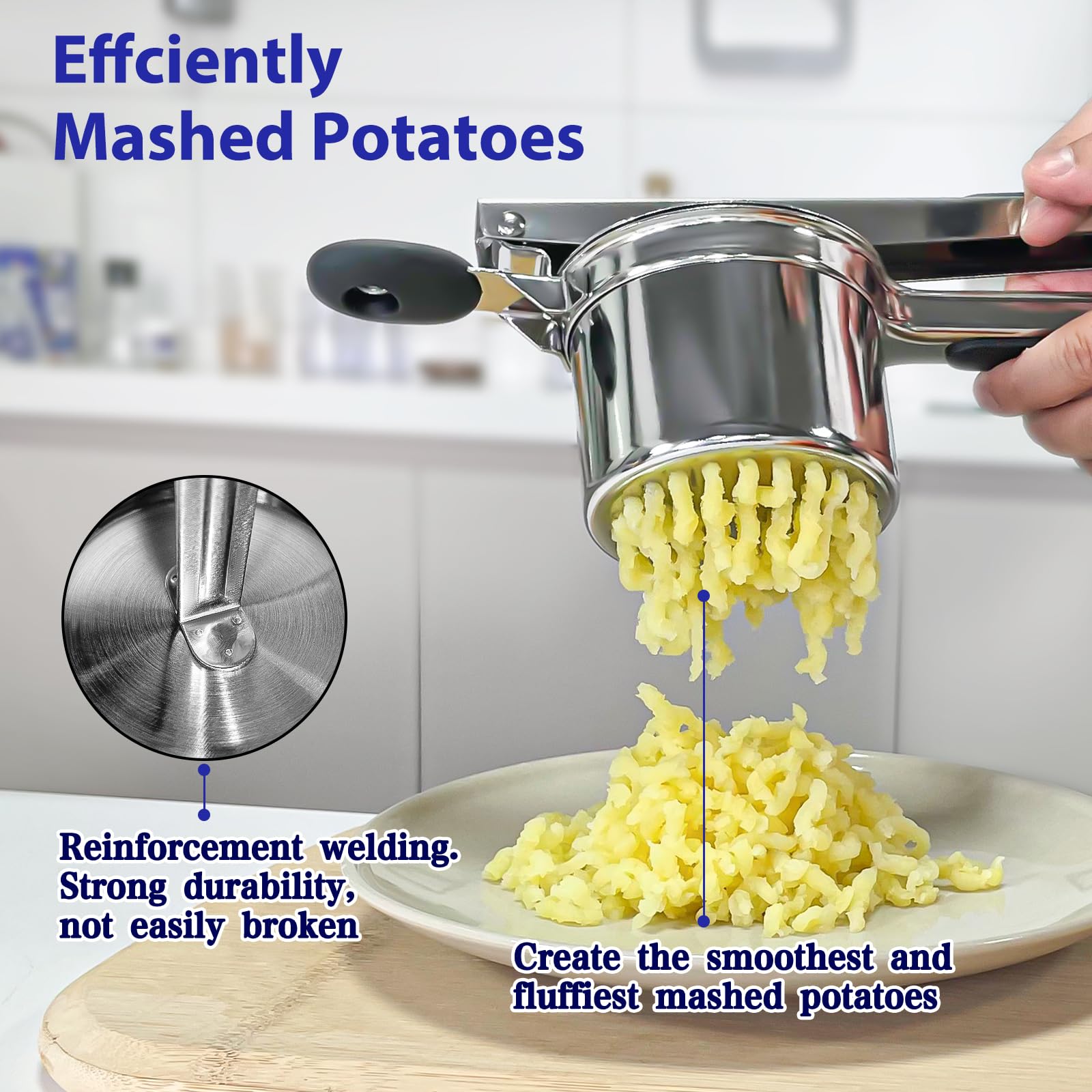 Potato Ricer,Ricer,Large 15oz Heavy Duty Stainless Steel Potato Masher with 2 Interchangeable Cup,Press and Mash Kitchen Tool for Mashed Potatoes,Creates Smooth Creamy Mashed Potato