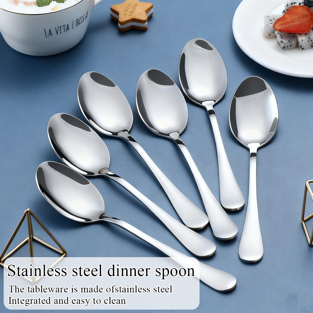 Berglander Dinner Spoons Set 24pcs, 18.7cm Food Grade Stainless Steel Silverware Soup Spoon Tablespoon for Home, Hotels or Restaurant Mirror Polished, Dishwasher Safe