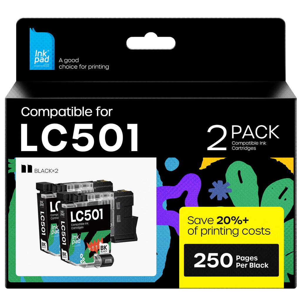 Compatible with LC501 High Yield Ink Cartridges Compatible for Brother LC 501 Work for Brother MFC-J1360DW, MFC-J1410DW, MFC-J1260DW Printer 2 Pack, Black