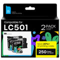 Compatible with LC501 High Yield Ink Cartridges Compatible for Brother LC 501 Work for Brother MFC-J1360DW, MFC-J1410DW, MFC-J1260DW Printer 2 Pack, Black