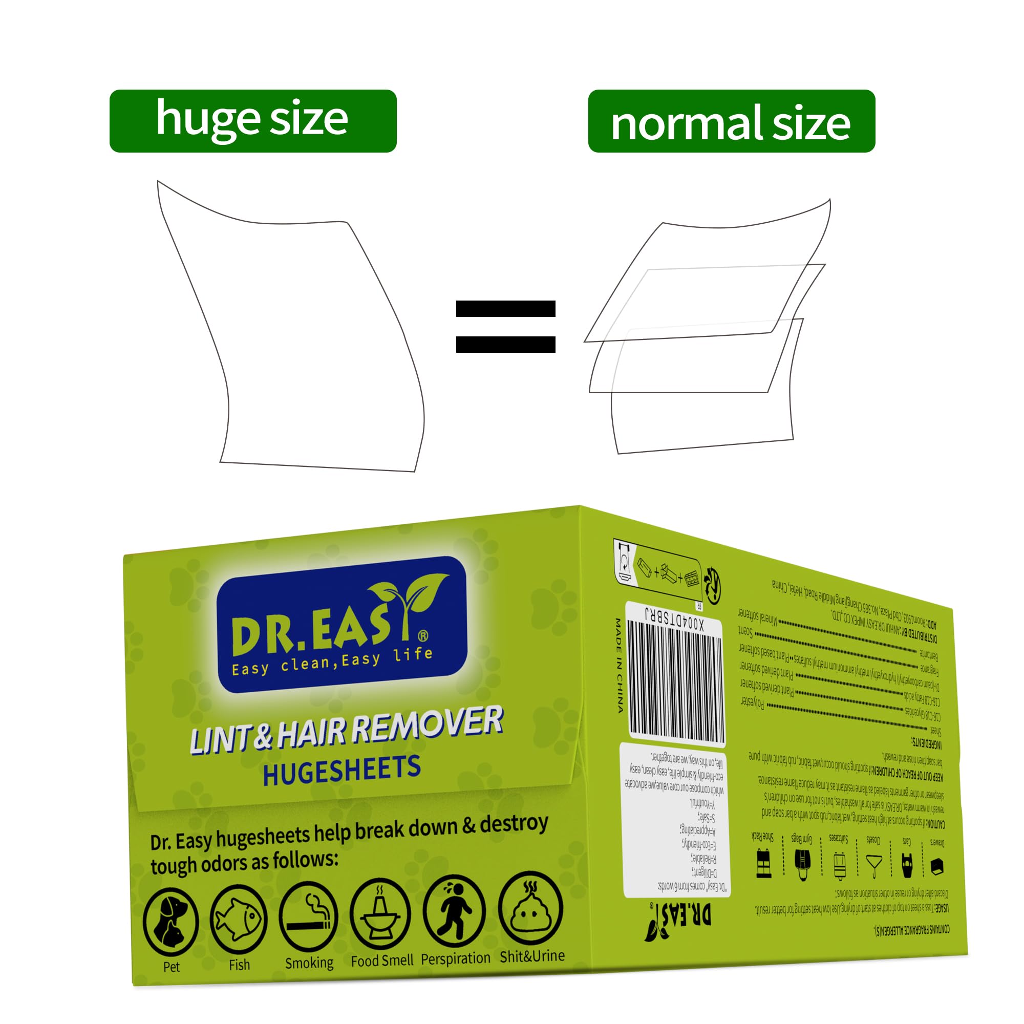Dr.Easy LINT & HAIR REMOVER Pet HUGESHEETS with 3X ODOR REMOVE Dryer Sheets, Fruits Fresh, 200 Count,PLANT&MINERAL-BASED FORMULA
