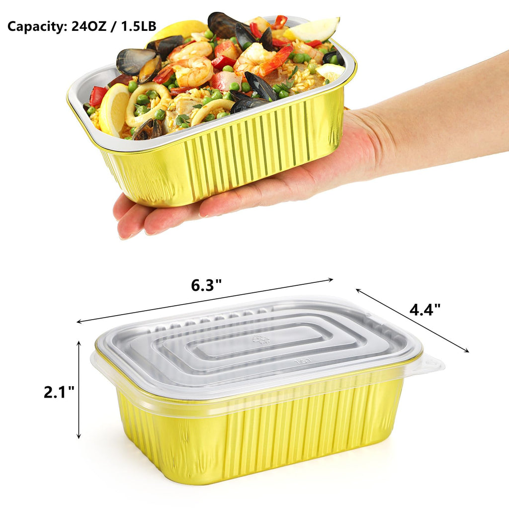 DEAYOU 50 Pack Small Aluminum Pans with Lids, 1.5 LB Heavy Duty Disposable Foil Cake Baking Tins, Bread Loaf Pans Takeout Food Containers for Leftover, Meal Prep, Freezer, 6.3" x 4.4" x 2.1", 24oz
