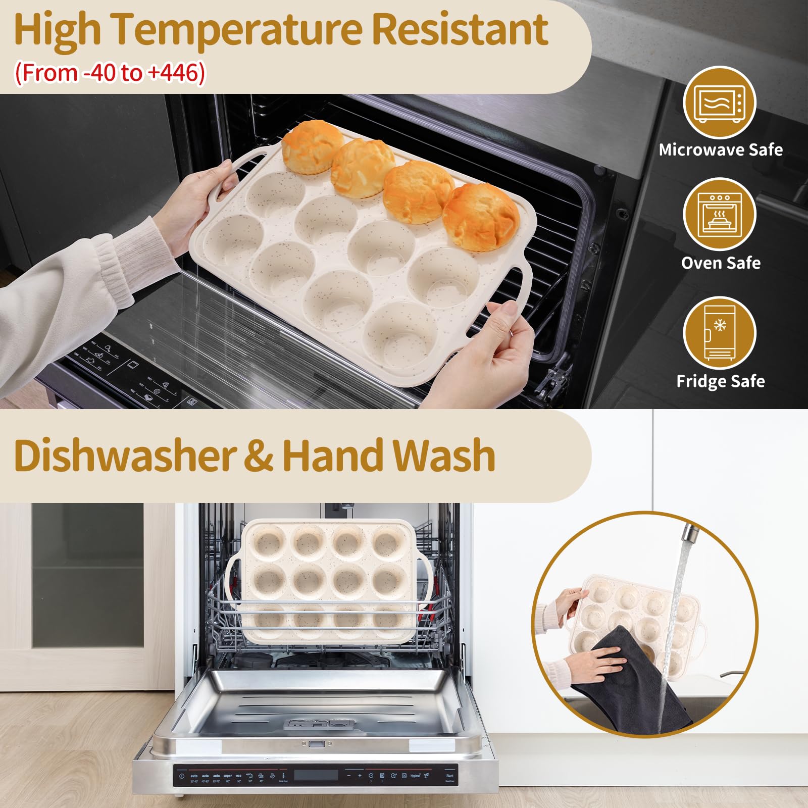 Silicone Muffin Tray(2-Pack) – Premium Heavy-Duty Silicone 12-Cup Muffin Pan for Baking, Non-Toxic,Nonstick & Easy Clean, Food Grade Cupcake Molds for Oven, Freezer & Dishwasher Safe