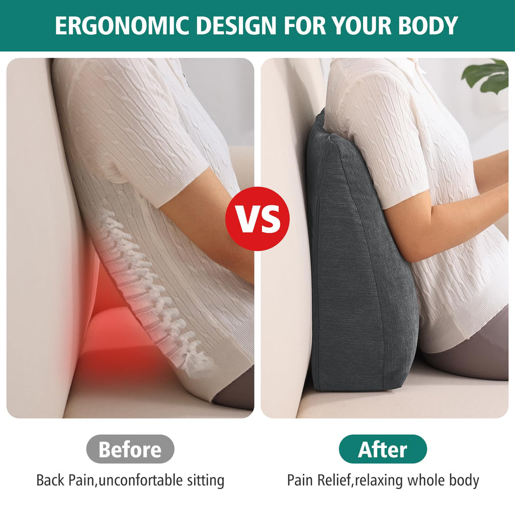 TANYOO Back Support Pillow for Recliner Soft Dual Layer Lumbar Support Pillow with Shredded Memory Foam Ergonomic Orthopedic Couch Lumbar Cushions for Elderly Lower Back Pain Relief Dark Grey
