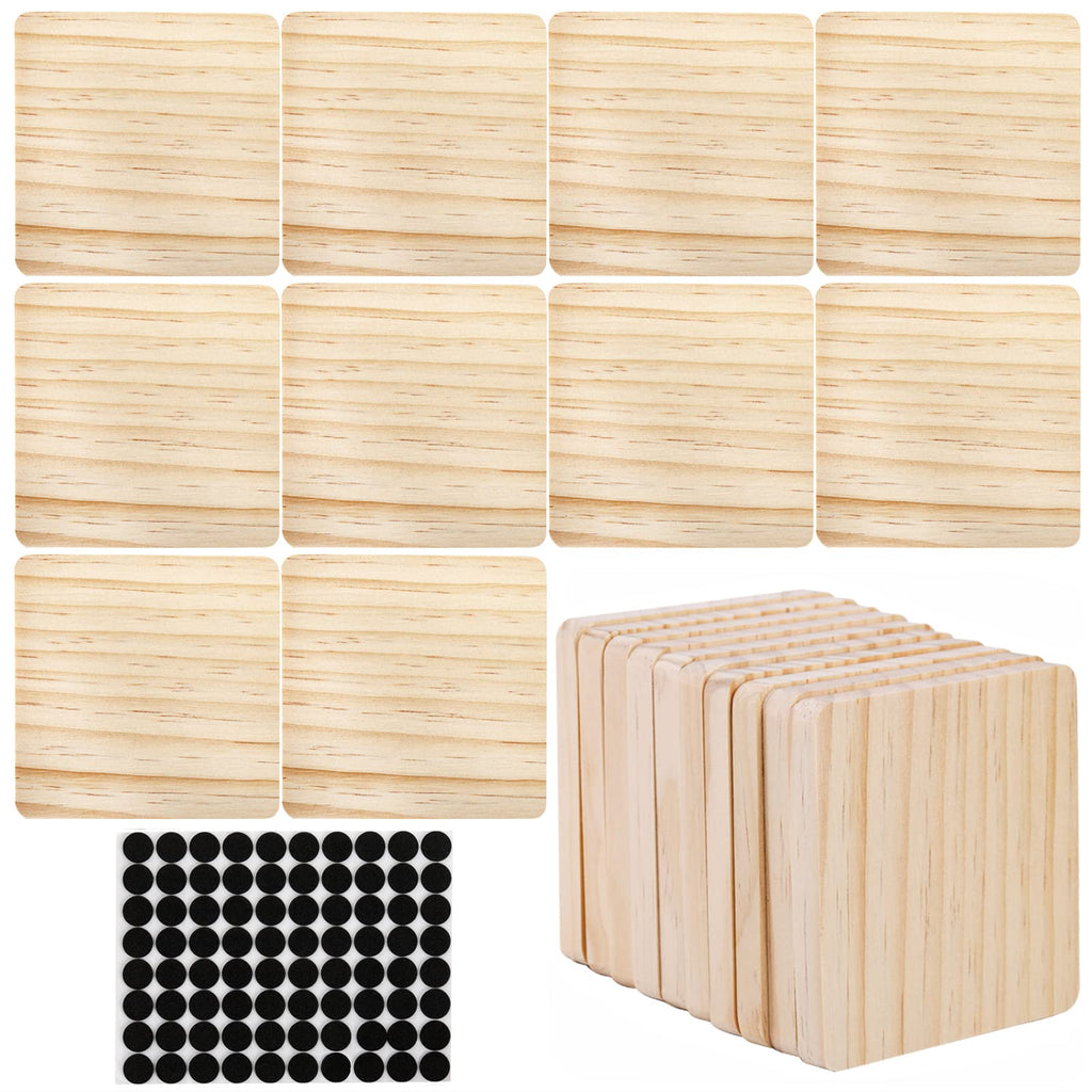Dicunoy 20PCS Unfinished Wood Coasters, 4"x4" Square Thick Wooden Blanks for Craft, Round Corner Pyrography Laser Engraving Blanks Coasters with 80PCS Foam Knots for DIY, Architectural Models, Stained