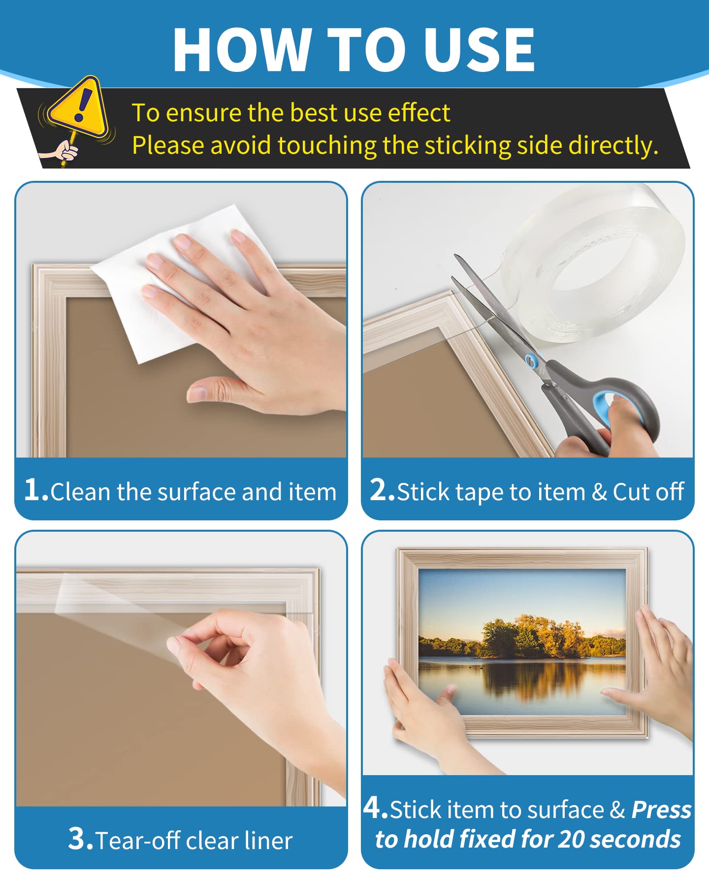 Teskyer Double Sided Tape Heavy Duty, Strong Adhesive Multipurpose Mounting Tape, Removable and Reusable Transparent Tape (0.59in W x 16.4ft L-2pcs)