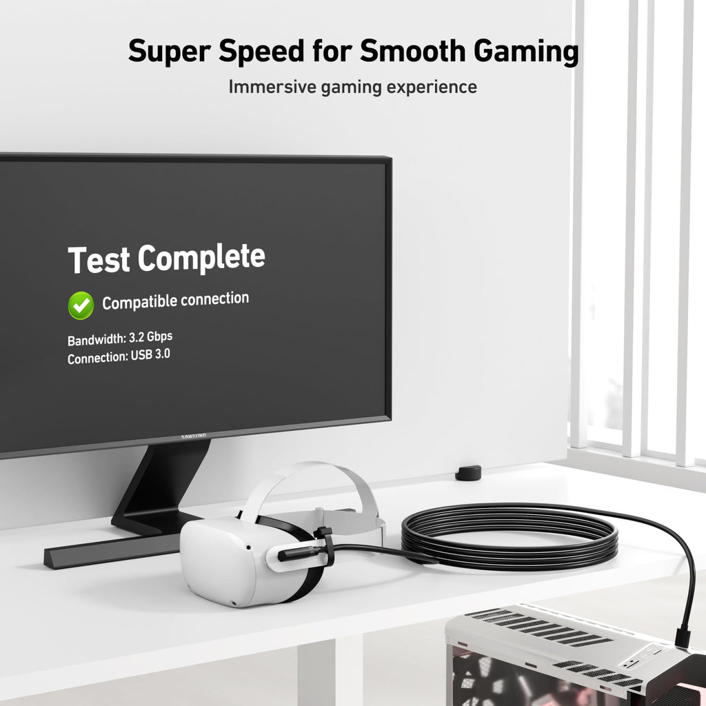 BENFEI Link Cable 16 FT Compatible with Oculus/Meta Quest 3, Quest2/Pro/Pico 4 Accessories and PC/SteamVR, High Speed PC Data Transfer, USB 3.0 to USB C Cable for VR Headset