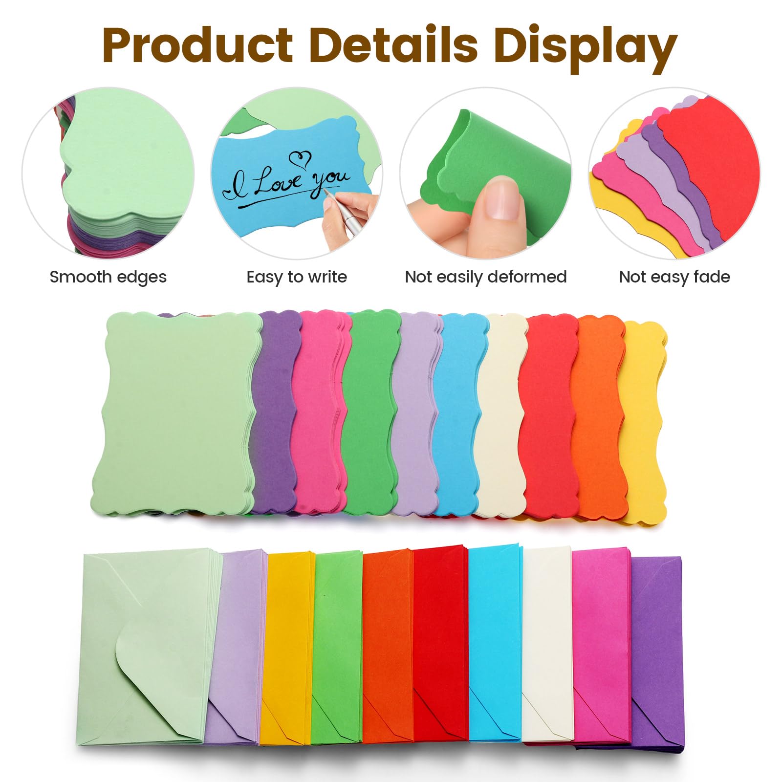 100 Pack Mini Cards with Envelopes, Small Colorful Blank Note Cards with Self-Adhesive Envelopes, Prayer Board Suppies, Tiny Business Card Envelopes(4 x 2.7 Inches, 10 Colors) (Multicolored)