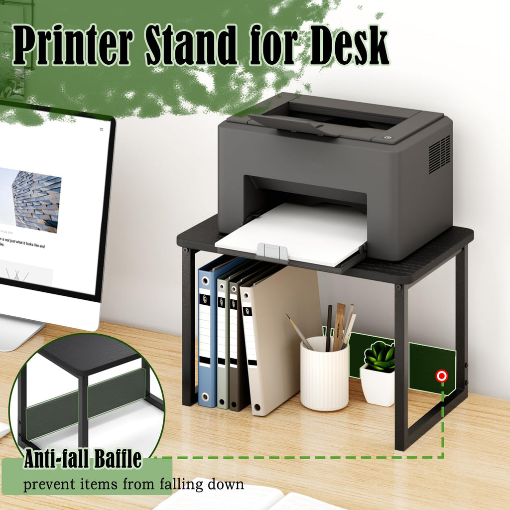 MARTY Printer Stand for Desk, Black Desktop Printer Stand Shelf Organzier for Home/Office Heavy Duty Printer Riser Under Desk Small Table for Printer