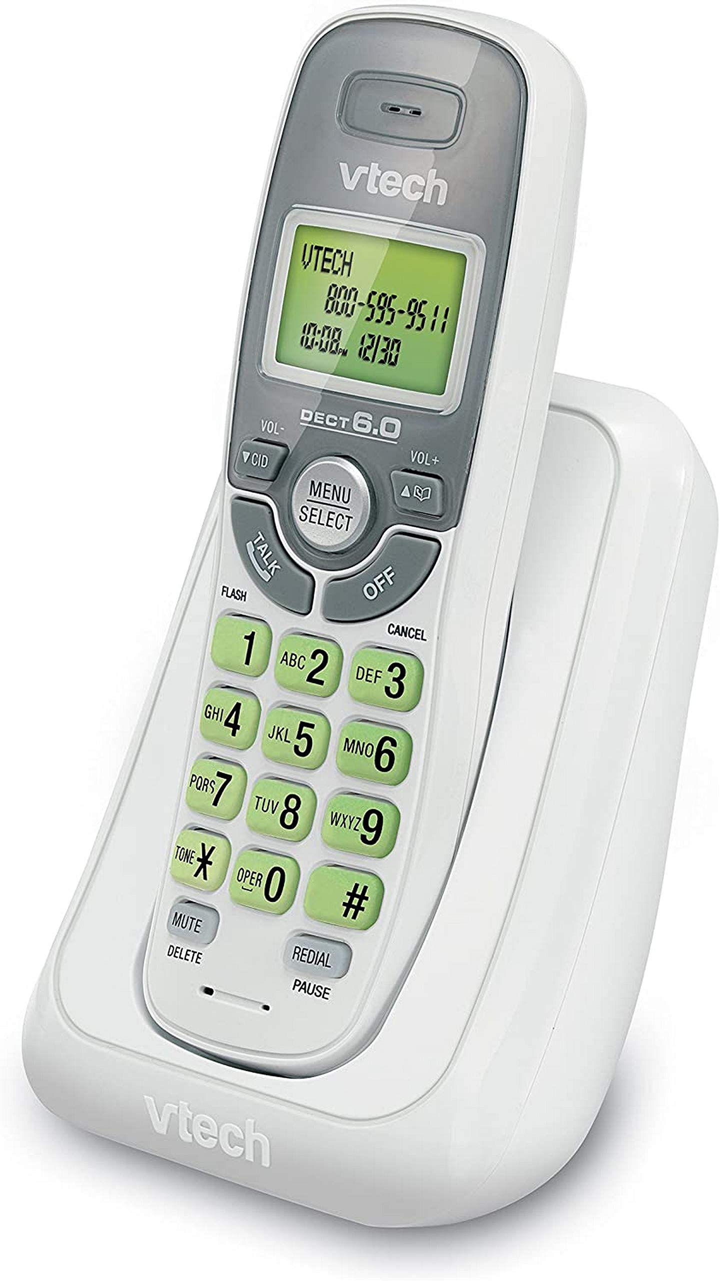 VTech DECT 6.0 Single Handset Cordless Phone with Caller ID, Backlit Keypad and Display (CS6114) - Without answering System, White