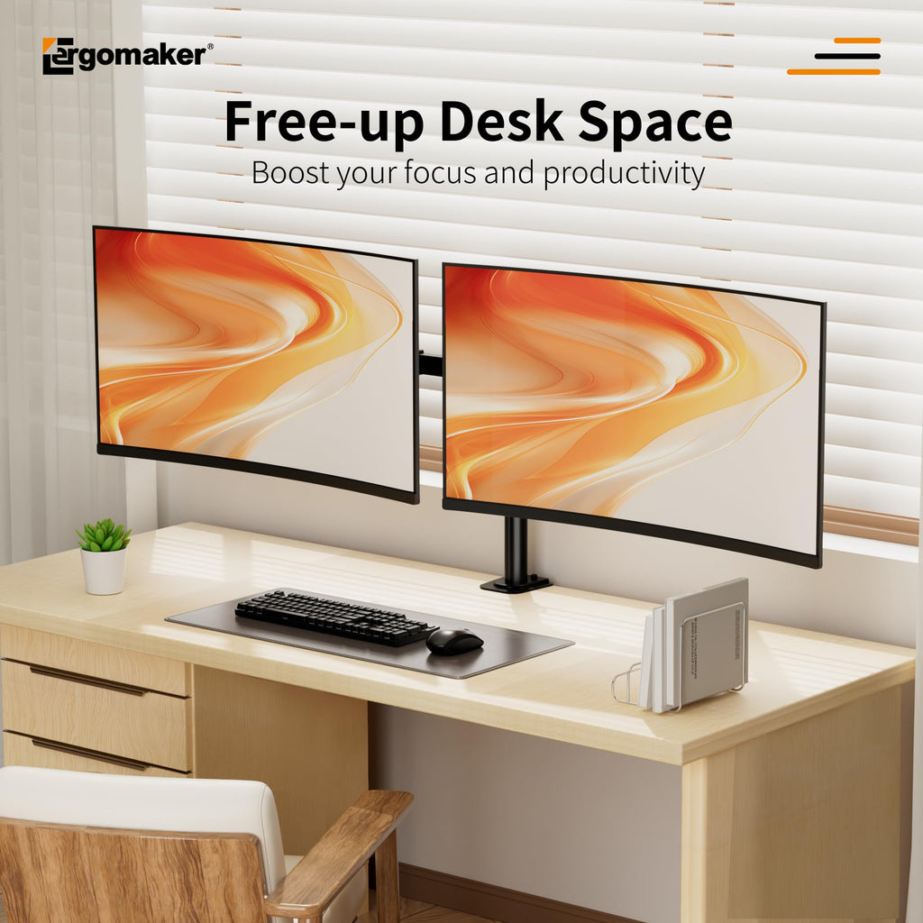 ERGOMAKER Dual Monitor Arm, Adjustable Dual Monitor Mount, Duty Dual Monitor Stand for Desk for 2 Computer Monitors up to 27", Double Monitor Mount for LCD Screens