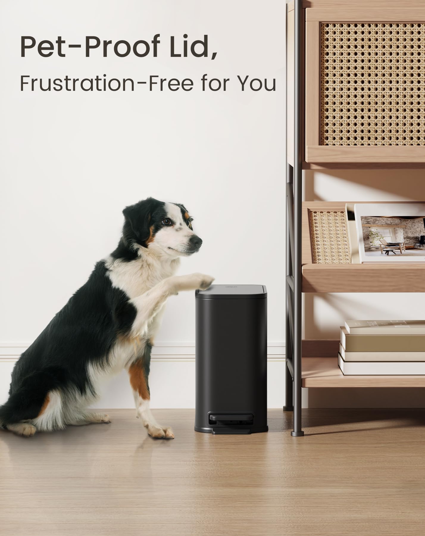 Cesun Black Bathroom Trash Can, 1.3 Gallon Small Garbage Can with Lid, Metal Slim Trash Bin with Foot Pedal, Waste Basket for Bathroom, Bedroom, Office, Matte Black, 5 Liters