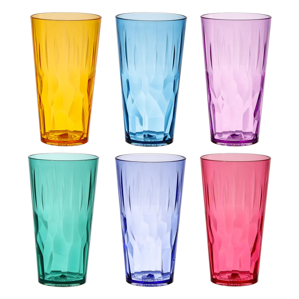 Superplanet™ Premium Colored Plastic Drinking Cups, 16 oz/BPA-Free, Unbreakable/Stackable Acrylic Water Cups (6-Pack), Suitable for Milkshakes, Iced Tea, Juice