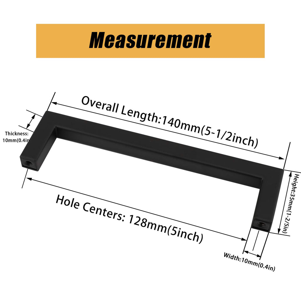 goldenwarm 10 Pack Stainless Steel Cabinet Handles Matte Black Kitchen Cupboard Drawer Pulls 128mm 5 inch Hole Centers