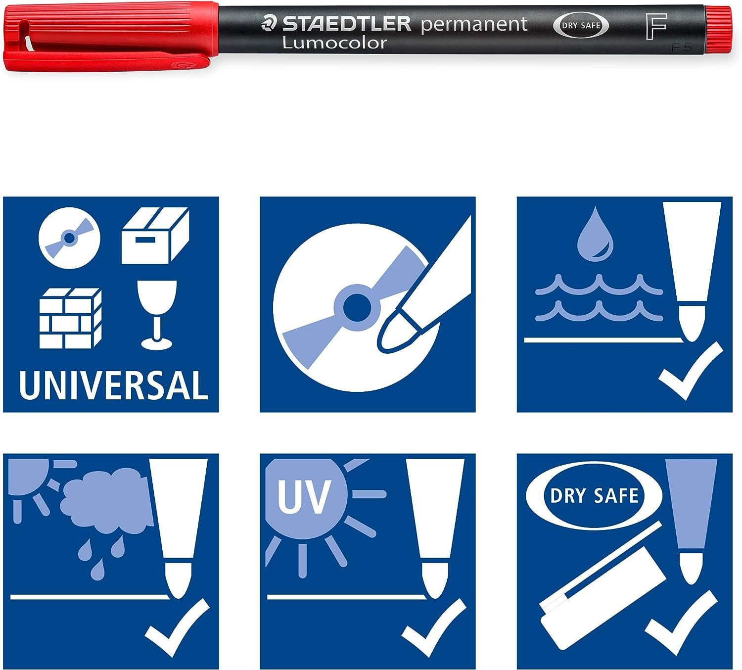 Staedtler 318-WP4 Lumocolor Permanent Universal Pens, Fine Point, 0.6mm, Assorted, 4 per Set