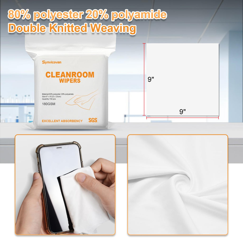 Synvicovan Microfiber Wipes 9"x9"(100 Pcs,Class 100, 180GSM) Superfine Lint Free Cloths Cleaning and Drying Cloths Reusable Ultra Absorbent for All Surface Types