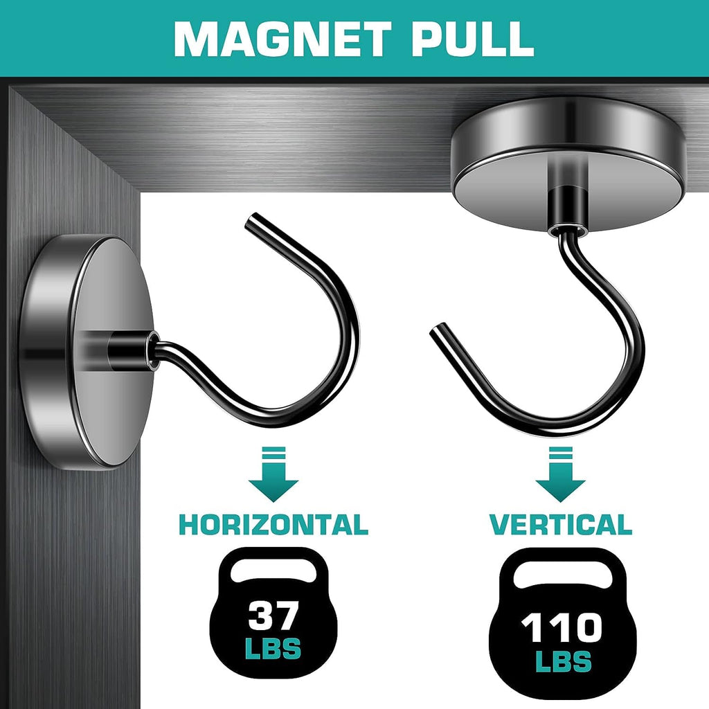 10Pack Black Magnetic Hook, 110LBS Heavy Duty Strong Neodymium Magnetic Hooks, Magnet Hook for Curtain, Refrigerator Magnet Hooks，for Home, Kitchen, Workplace (32mm)