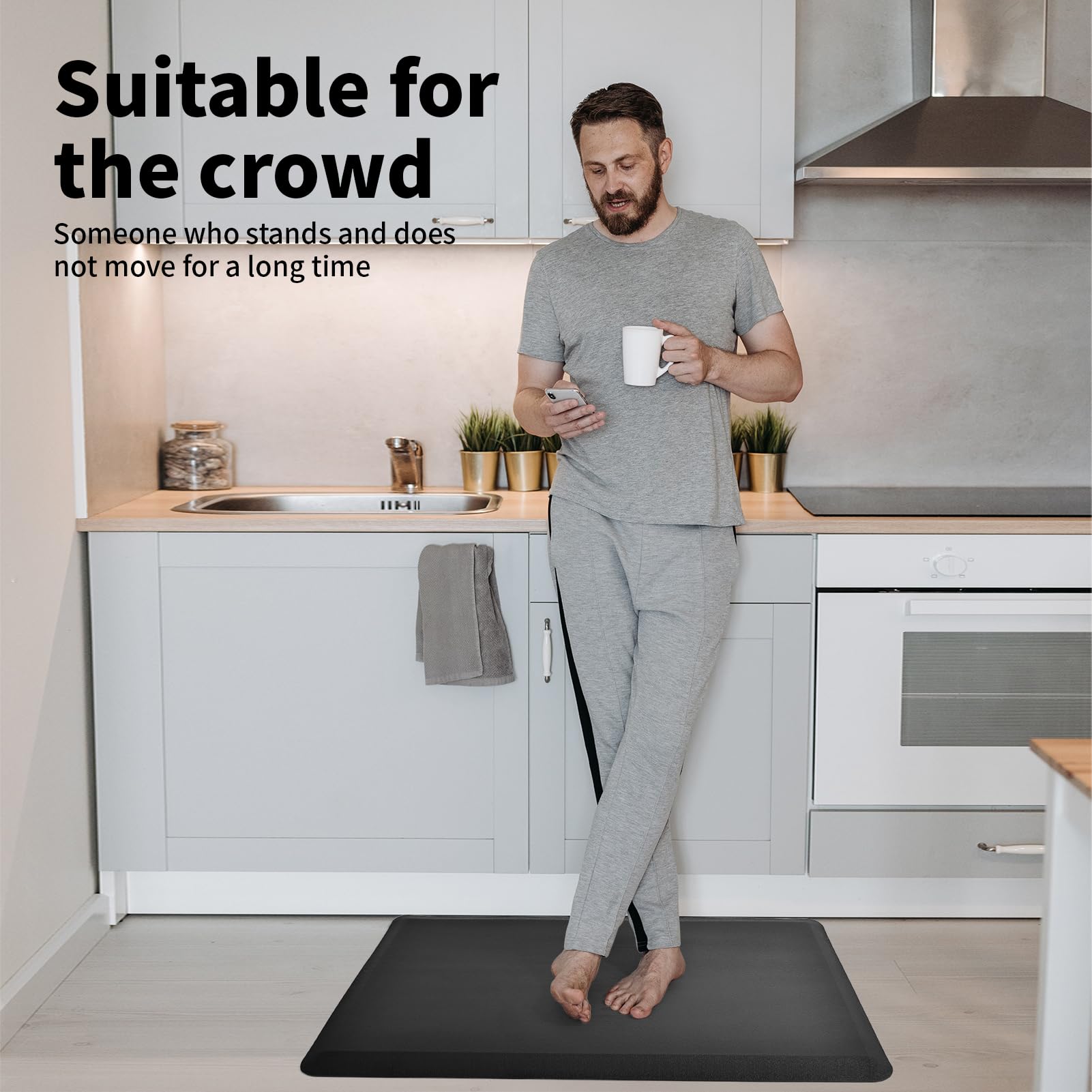 Art3d 28"x17.3"x0.75" Thick Anti Fatigue Kitchen Mat, Thick Non-Slip Kitchen Rug for Standing, Waterproof Standing Desk Mat, Cushioned Comfort Floor Mat for Office, Home, Desk (Black)