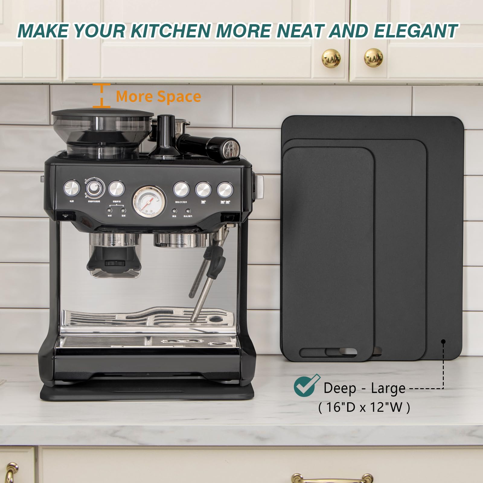 ANBOXIT Metal Appliance Slider, Sliding Tray for Coffee Maker,360° Effortless Movement,Small Appliance Rolling Tray for Counter, Coffee Pot Slider, Deep - Large (16"D x 12"W)