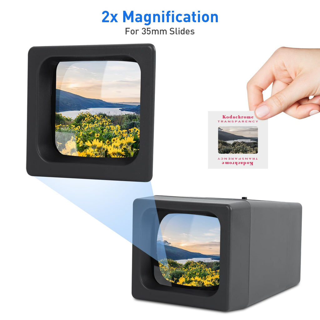 35mm Slide Film Viewer, 2X Magnification Slide Viewer, Desk Top LED Lighted Illuminated Viewing Old Slides (2 AAA Batteries Included)