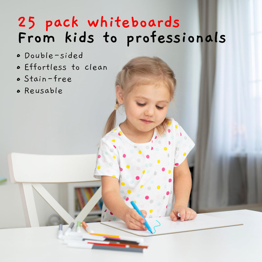 Board Geeks 25 Pack Dry Erase Lapboards 9 inch by 12 inch Large Whiteboard White Board Set Great for Teachers, Students, Children, Classroom Reusable, Durable, Portable, Single Sided Whiteboard