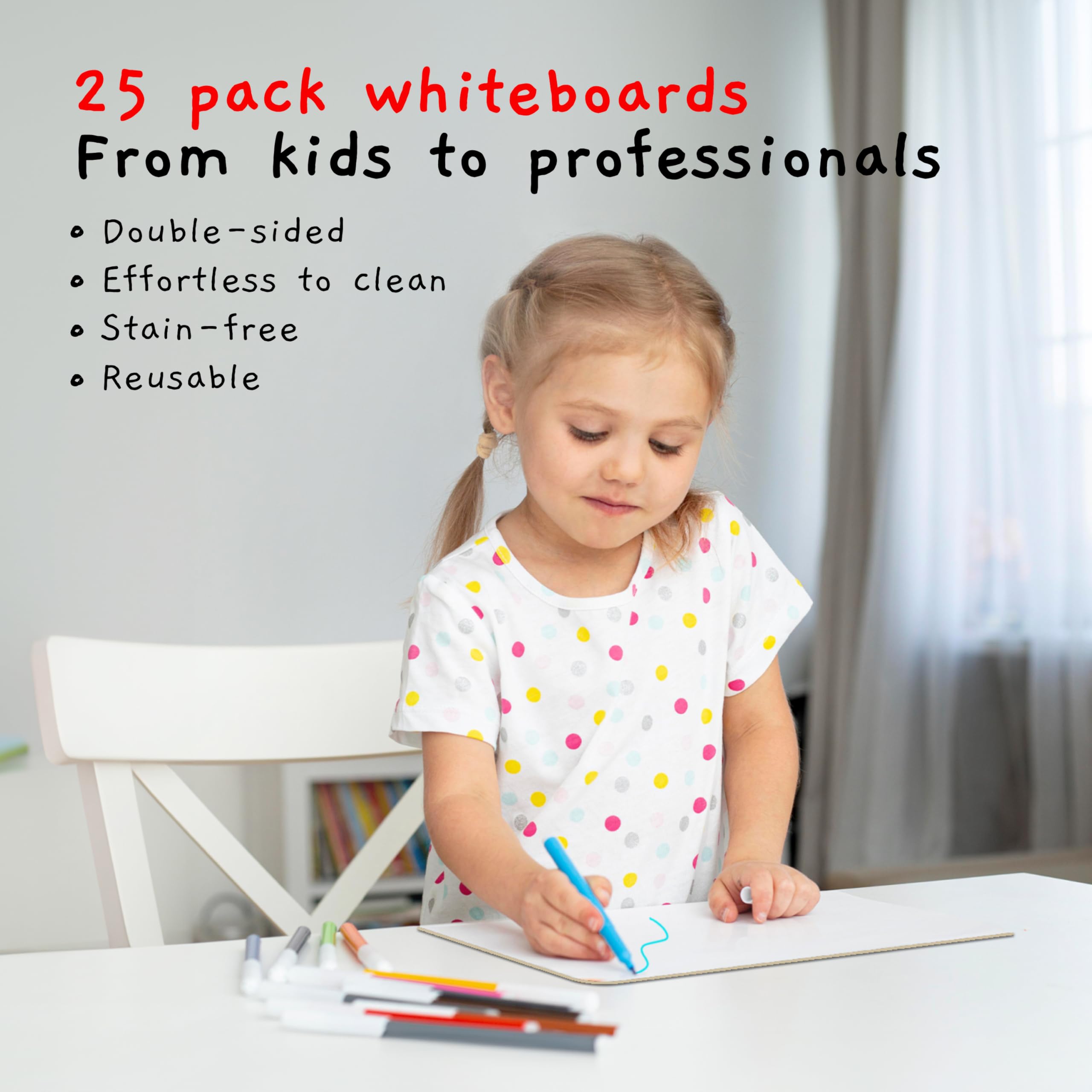 Board Geeks 25 Pack Dry Erase Lapboards 9 inch by 12 inch Large Whiteboard White Board Set Great for Teachers, Students, Children, Classroom Reusable, Durable, Portable, Single Sided Whiteboard