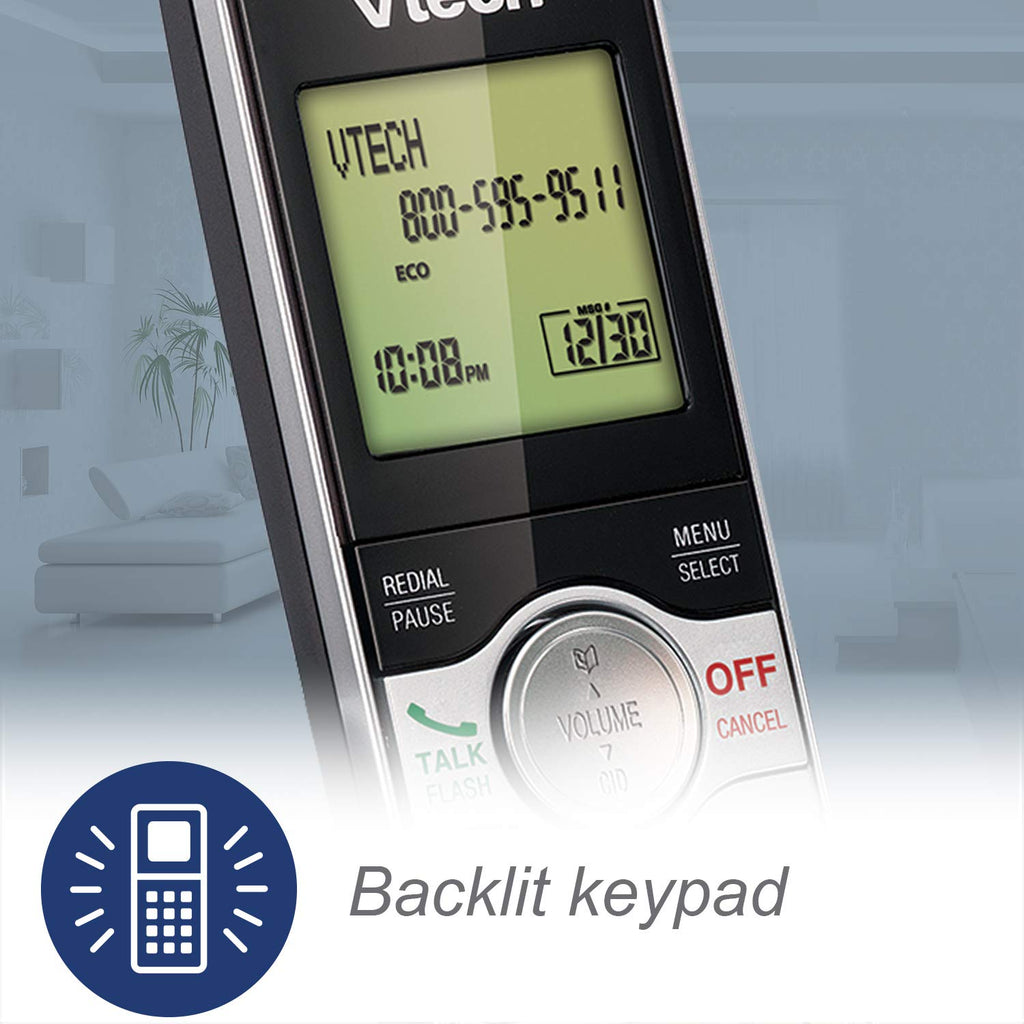 VTech DECT 6.0 Single Handset Cordless Phone with CID, Backlit Keypad and Screen, Full Duplex Handset Speakerphone, and Call Block Silver/Black - CS6919