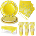 Nkaiso Paper Plates Napkins Cups Set, 126 Piece Yellow and Silver Paper Tableware Set Includes Birthday Paper Plates Napkins Cups Straws for Wedding Shower Engagement Wedding Birthday-25 Guests