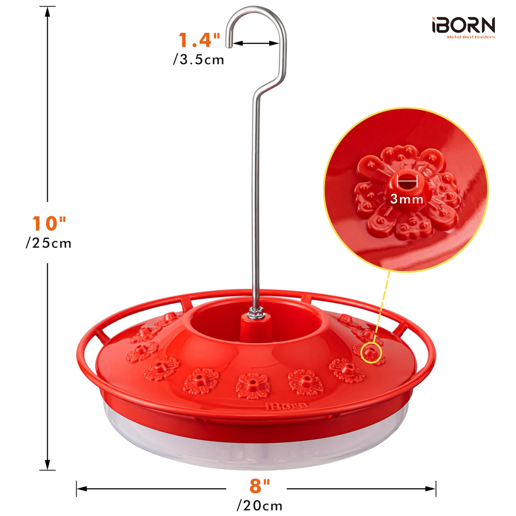 iBorn Hummingbird Feeder for Outdoors with Built-in Ant Moat, Bird Feeders with 14 Bee Guard Ports, Metal Hanging Hook & Easy-Clean Design, 13 OZ,2-Pack,Red