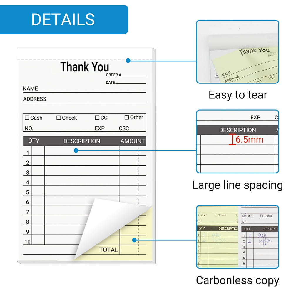 suituts 12 Pack Thank You Receipt Book, 3.5 x 5.5 Inch, Duplicate Invoice Book, 2 Part Carbonless Sale Order form, Sale Receipt form for Small Business, 50 Sets Each Pad, Total 600 Sets