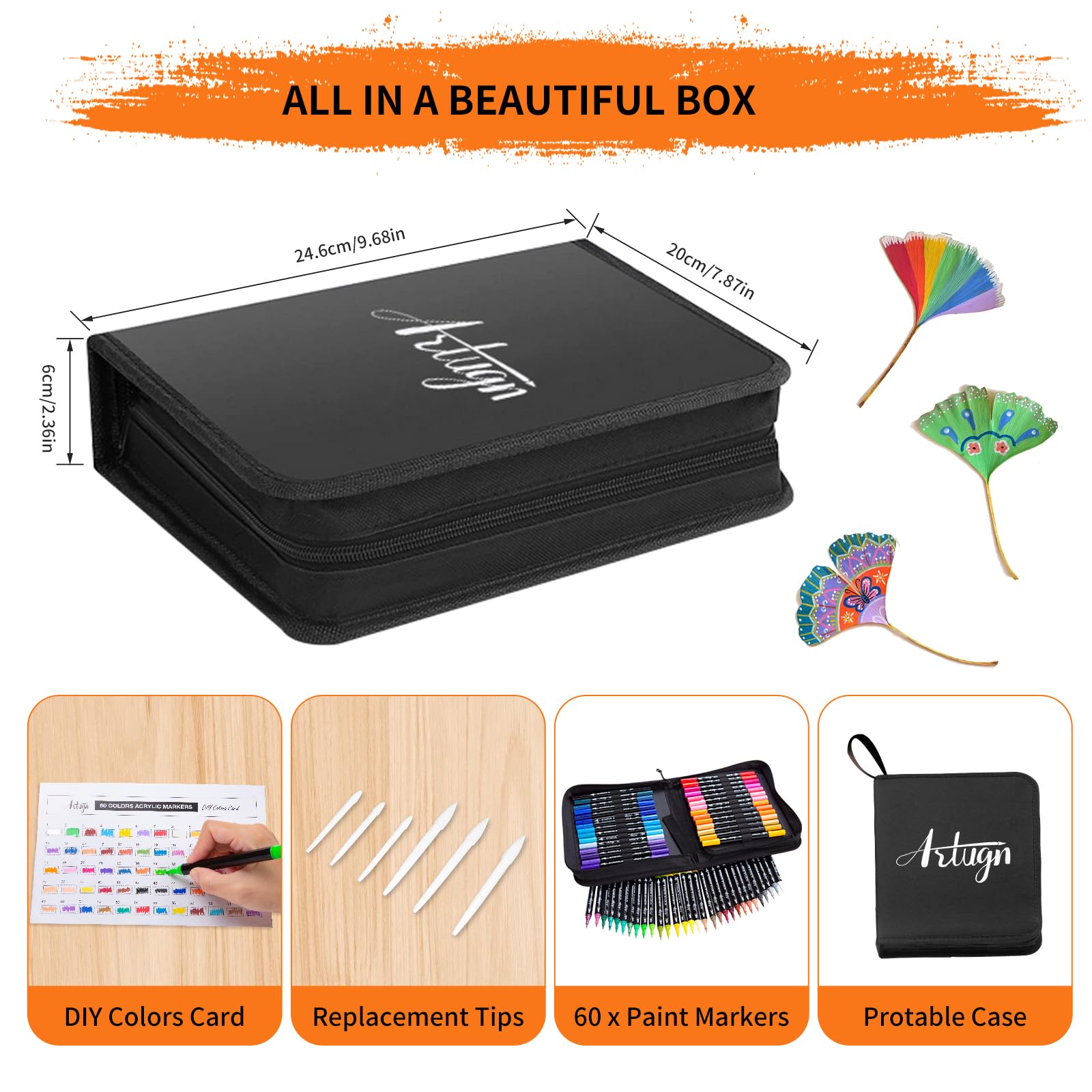 60 Colors Acrylic Paint Pens, Dual Tip Pens With Fine Tip and Brush Tip for Rock Painting, Ceramic, Wood, Plastic, Calligraphy, Scrapbooking, Brush Lettering, Card Making, DIY Crafts