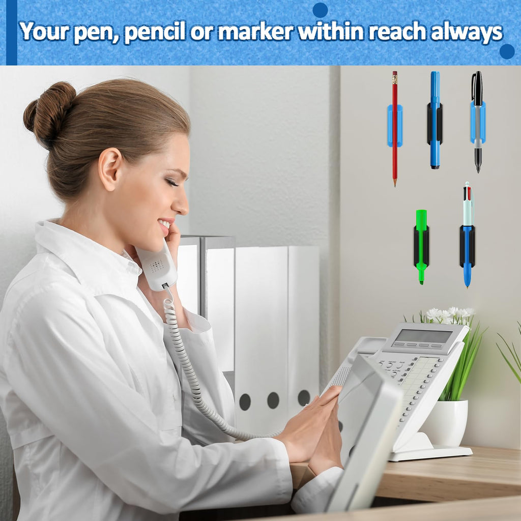 20 Pack Silicone Pen Holder, Adhesive Pen Pencil Holder for Desk Pen Holder Clips Marker Holder with 20 Pcs Extra Sticky Tape for Classroom Office Home Desk Accessories (Black)