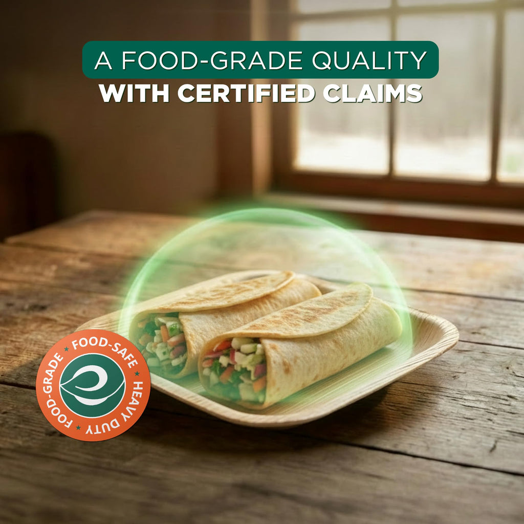 ECO SOUL 8 Inch Disposable Palm Leaf Plates [50 Pack] Premium Food-Safe Heavy Duty Compostable Bamboo Paper Plates for Lunch, Dinner, Birthday, Weddings, Party, Camping & Catering Events [Square]