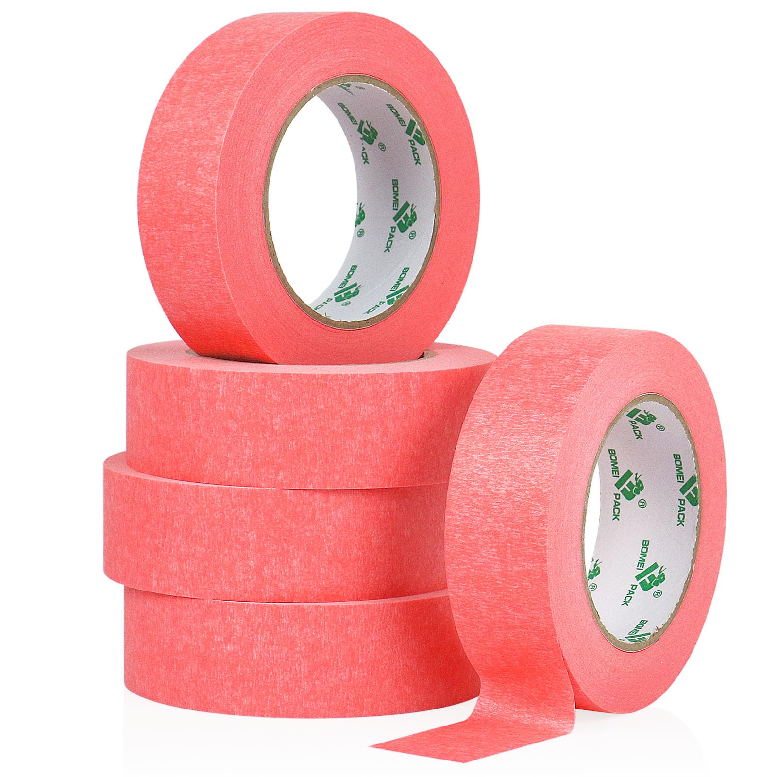 BOMEI PACK 5Rolls Pink Masking Tape 36mm x 55yds, General Purpose Thin Pink Painters Tape for Painting, Labeling, DIY Crafting, Decoration and School Projects, Total 275yds