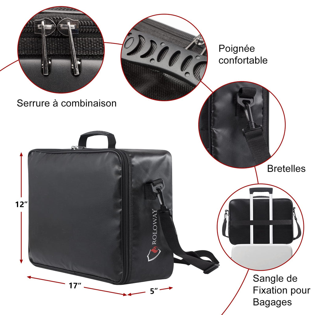 ROLOWAY-Fireproof Document Bag with Lock, Fireproof Document Safe Organizer, Fireproof File Storage Bag, Fireproof Bag with Multi Layer Portable File Organizers for Travel Black