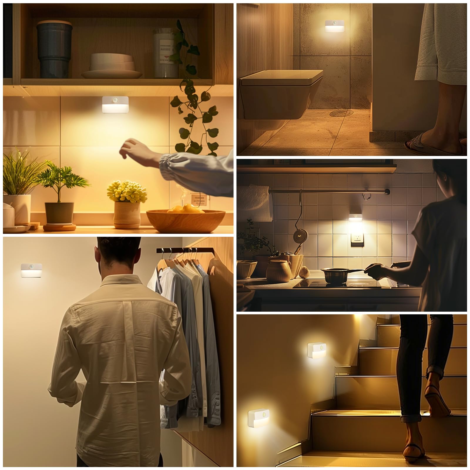 8 Pack Motion Sensor Stair Light for Indoor, Battery Operated Closet Lights, Wireless Stick on Anywhere Hallway Lamp, 40 Lumen 3000K Portable Led Night Lamps for Bedroom Under Cabinet Kitchen
