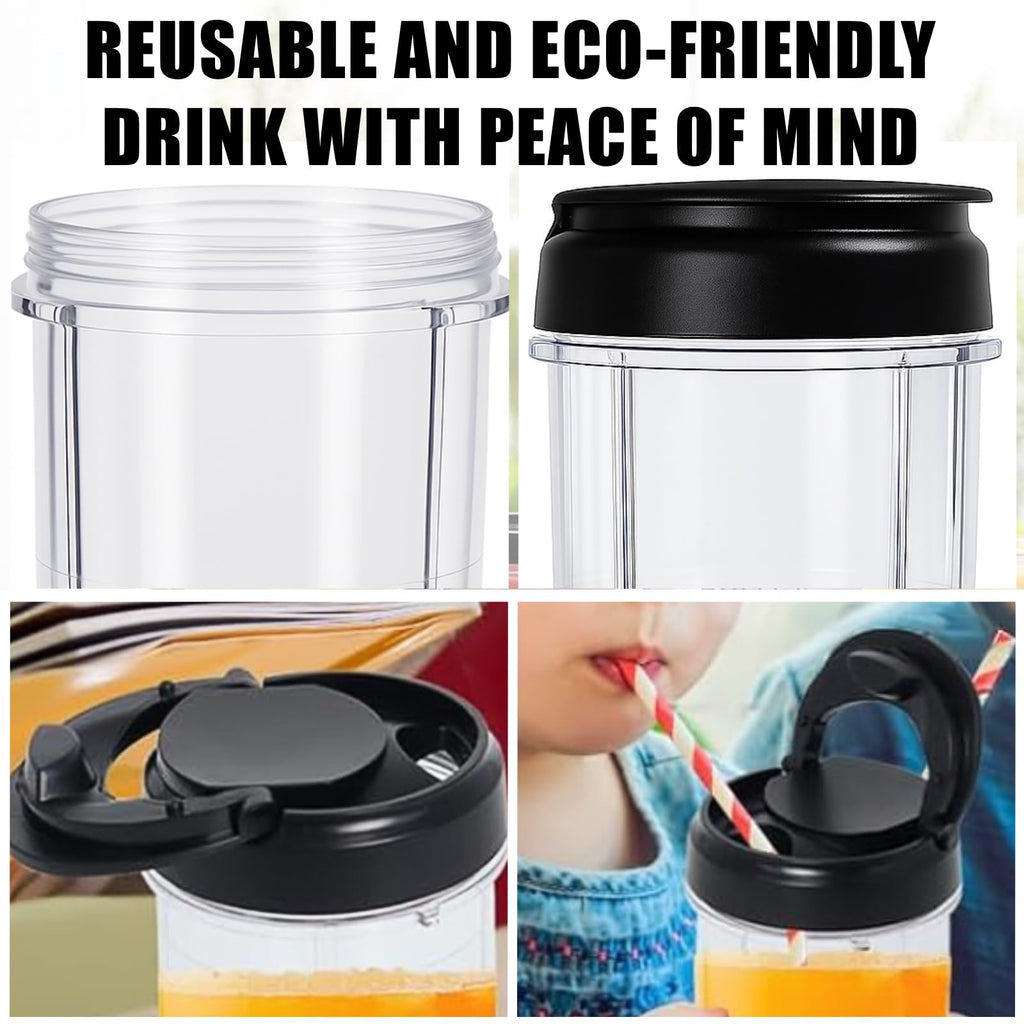 MB1001 16OZ Replacement Cups with Lids Compatible with Magic Bullet 250W Blenders Juicer with Brush 3 Packs