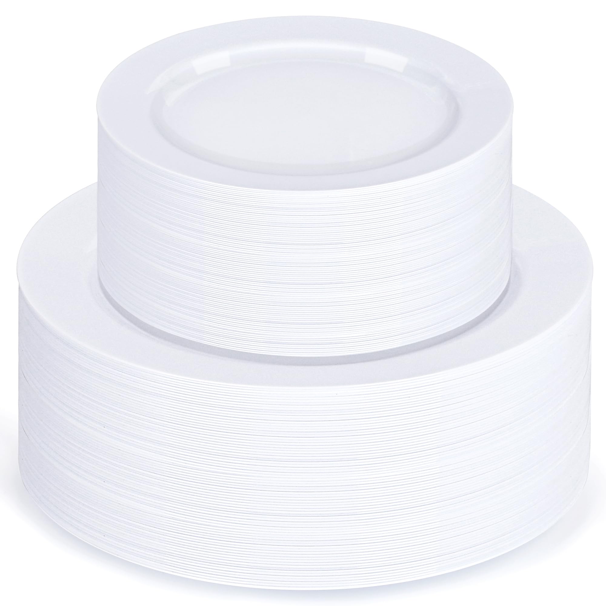 100 Pieces White Plastic Plates, Disposable Party Plates, 50 Heavy Duty White Dinner 10 Inch Plates and 50 Disposable Dessert Appetizer Elegant Fancy Wedding 7.5 Inch Plates