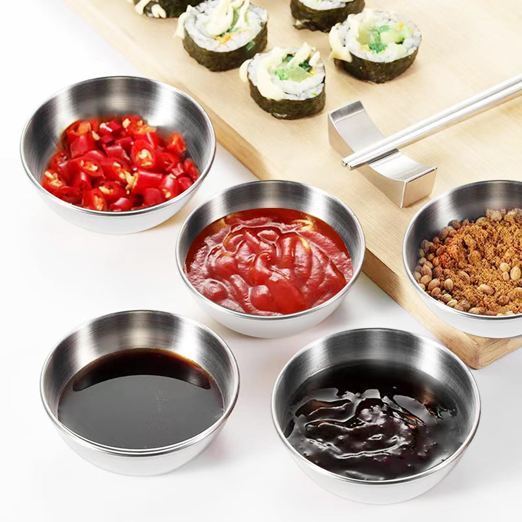 Bicuces 10 Pcs Stainless Steel Bowls Soy Sauce Dish Condiment Sauce Cups Sauce Dish Seasoning Dish Dipping Sauce Bowls Serving Dish Sushi Soy Dish Ramekins Mini Appetizer Plates Individual Sauce Cups