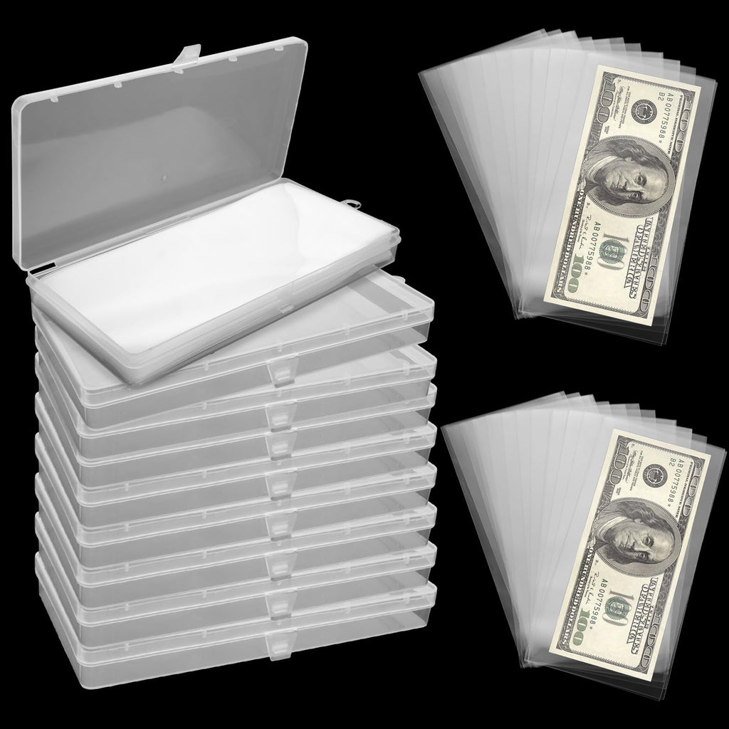 APACALI 500 Pieces Dollar Bill Sleeves with 5 Case for Collectors, Plastic Dollar Bill Holder Currency Sleeves Money Collection Sleeves Bank Note Sleeves for Collector Storager