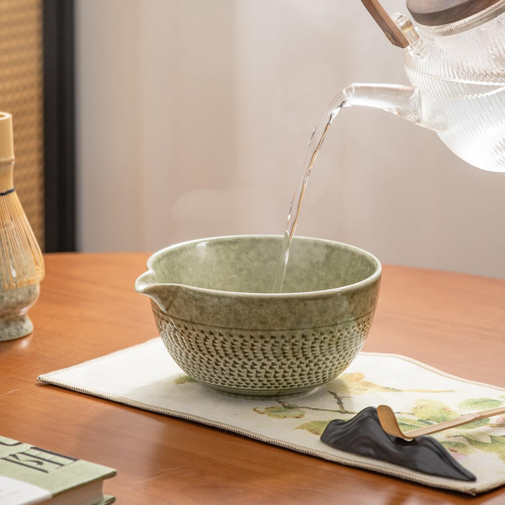 DWEHIXBUY matcha whisk set Ceremony Accessory, Matcha Whisk, Traditional Scoop (Chashaku), Tea Spoon, Whisk Holder, 1 tea bowl, 1 tea siev, 7pcs matcha set.matcha green matcha kit