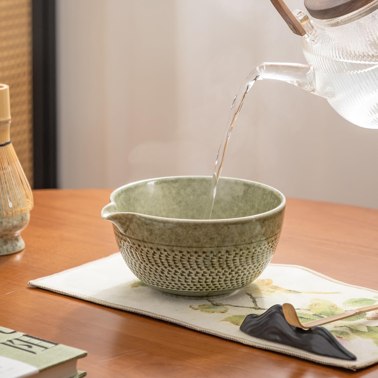 DWEHIXBUY matcha whisk set Ceremony Accessory, Matcha Whisk, Traditional Scoop (Chashaku), Tea Spoon, Whisk Holder, 1 tea bowl, 1 tea siev, 7pcs matcha set.matcha green matcha kit