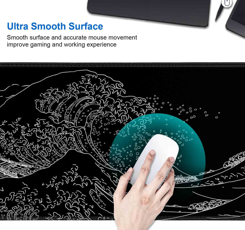 IMAYONDIA Great Wave Japanese Large Mouse Pad (90 x 41 cm) - Anime XXL Game, Extended Kanagawa Extended, Non-Slip Rubber Base, Long Format