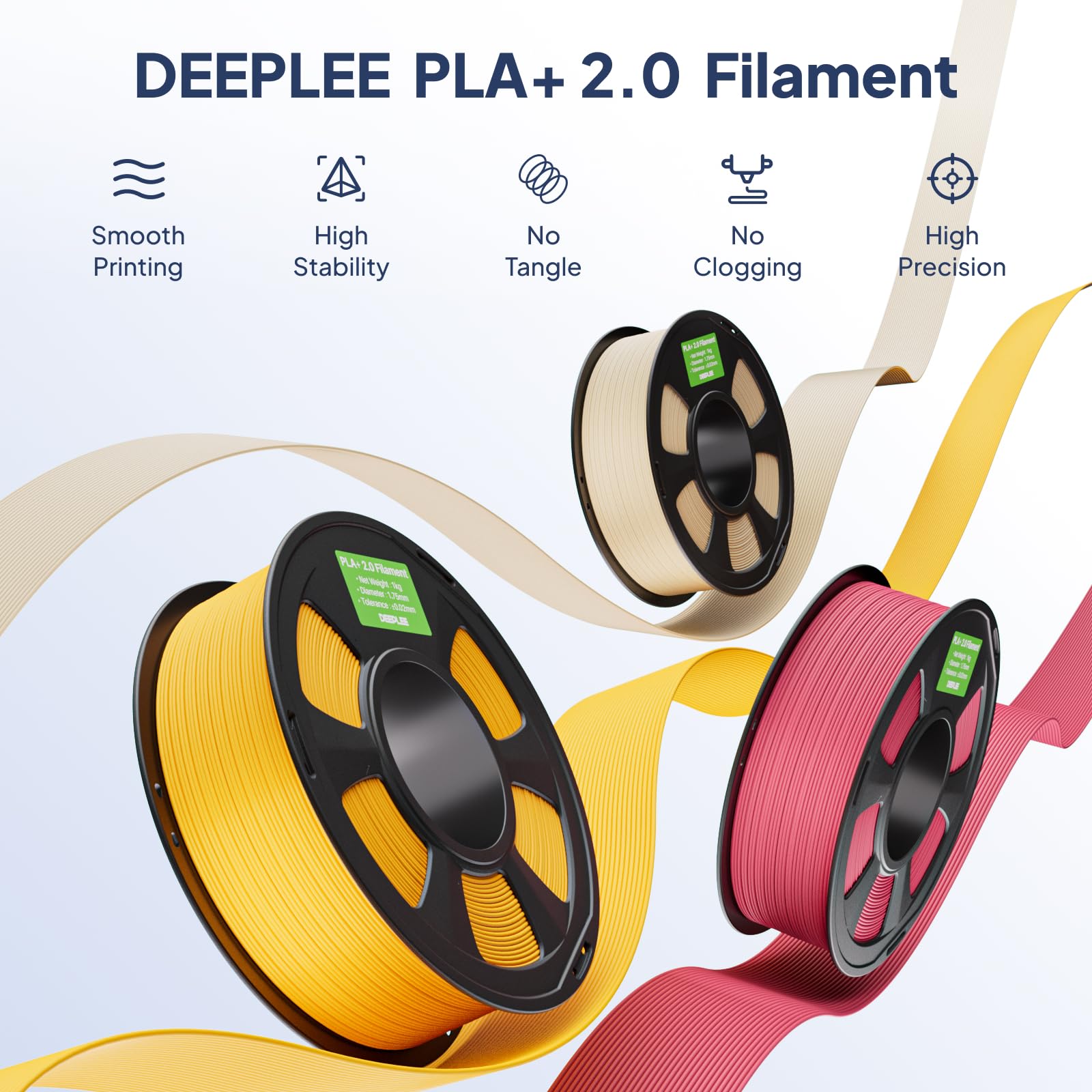 DEEPLEE PLA Plus 2.0 Filament Pink 1KG, 3D Printer Filaments Upgraded PLA+ 1.75mm Fits for Most FDM 3D Printers