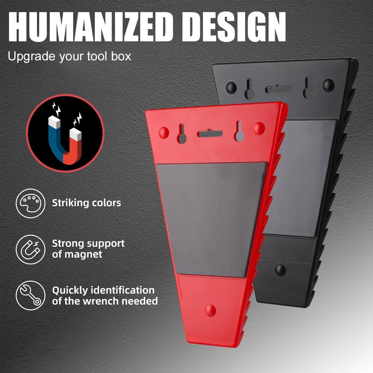 Magnetic Wrench Organizer, Wrench Rack Tool Trays, Premium ABS Wrench Holder Tool Box Magnetic Wrench Holder with 12 Slots Standard Hanging Wrench Organizer for Tool Box and Wall